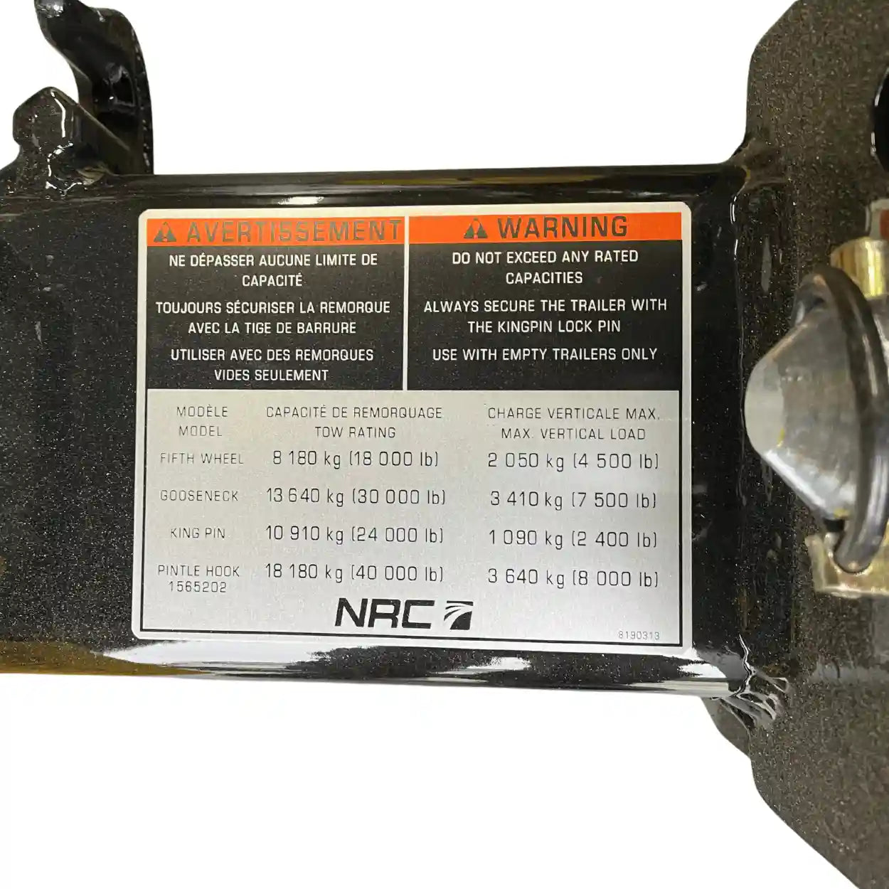Tow bar mounted fifth wheel base from NRC industries. heavy duty towing equipment
