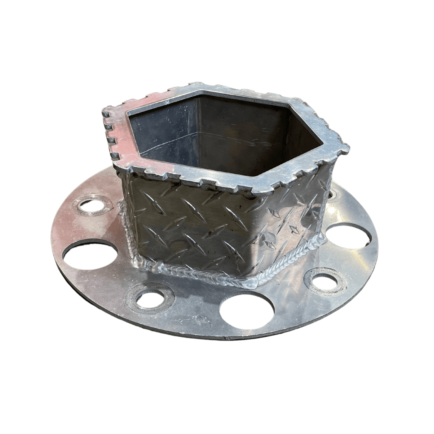 Durable aluminum truck hub step with diamond plate design for secure footing. Easy to install, perfect for car carriers and wreckers.