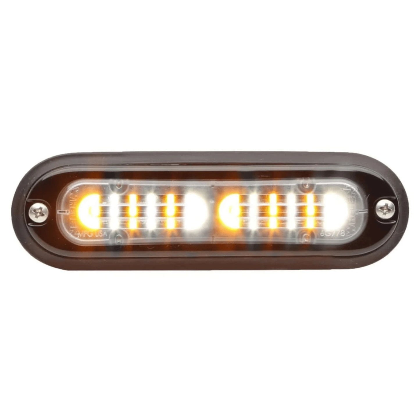 amber/white whelen ion t-series duo color led lighthead with clear lens. emergency and warning lights