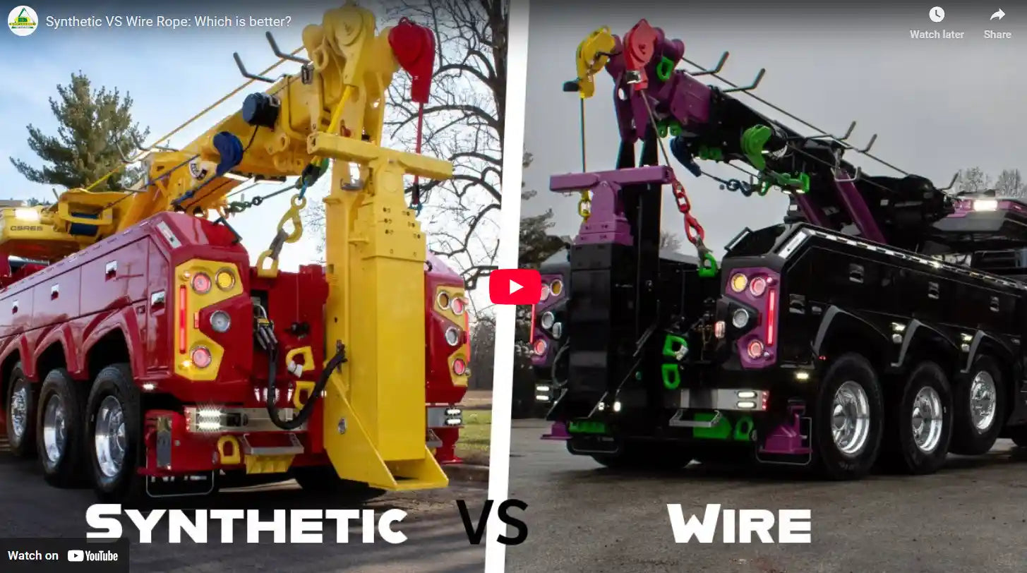 Load video: a video about synthetic rope vs wire rope used on Heavy Duty Wreckers for rigging and recovery