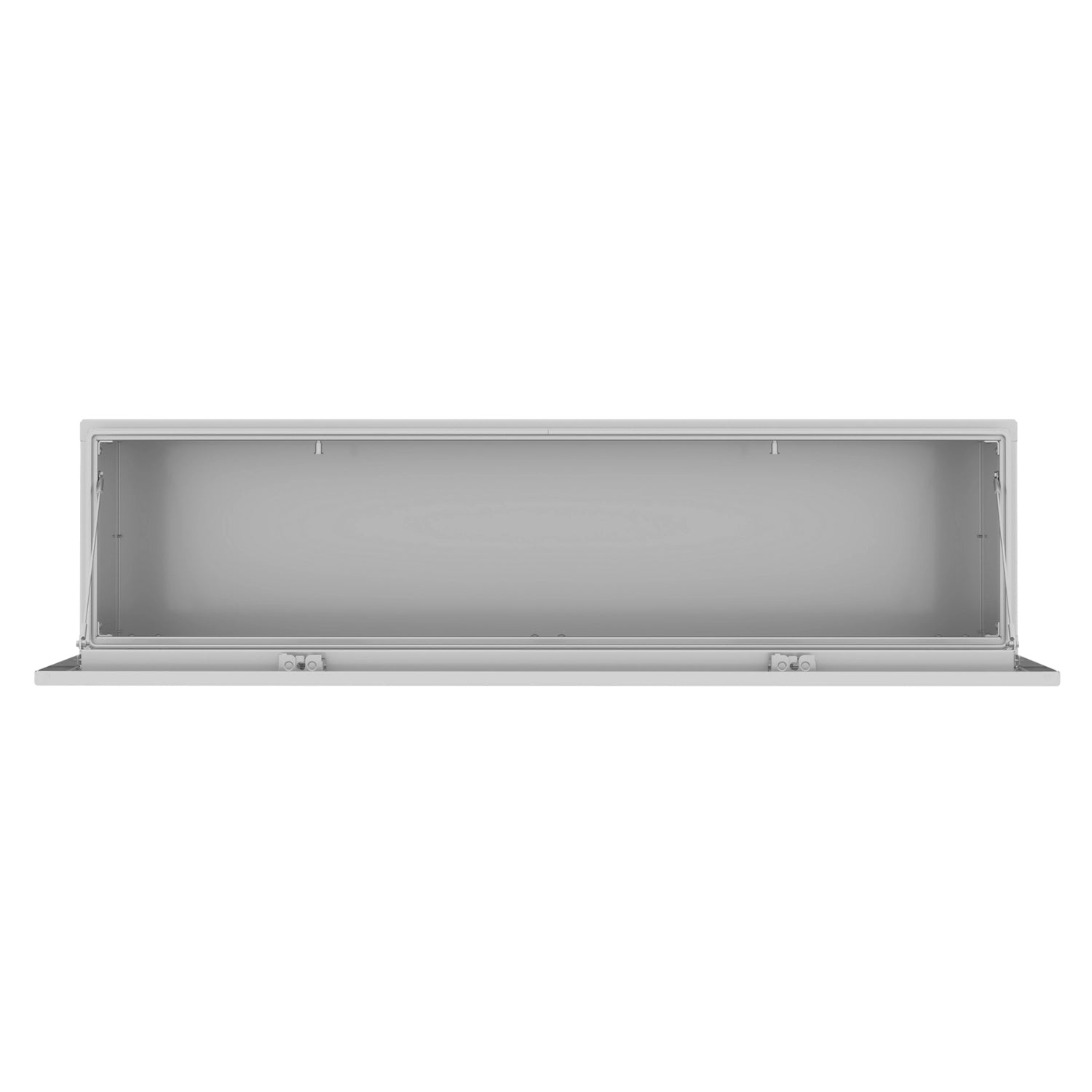 a picture of a workman series underbody toolbox that's open to showcase the space for tool storage
