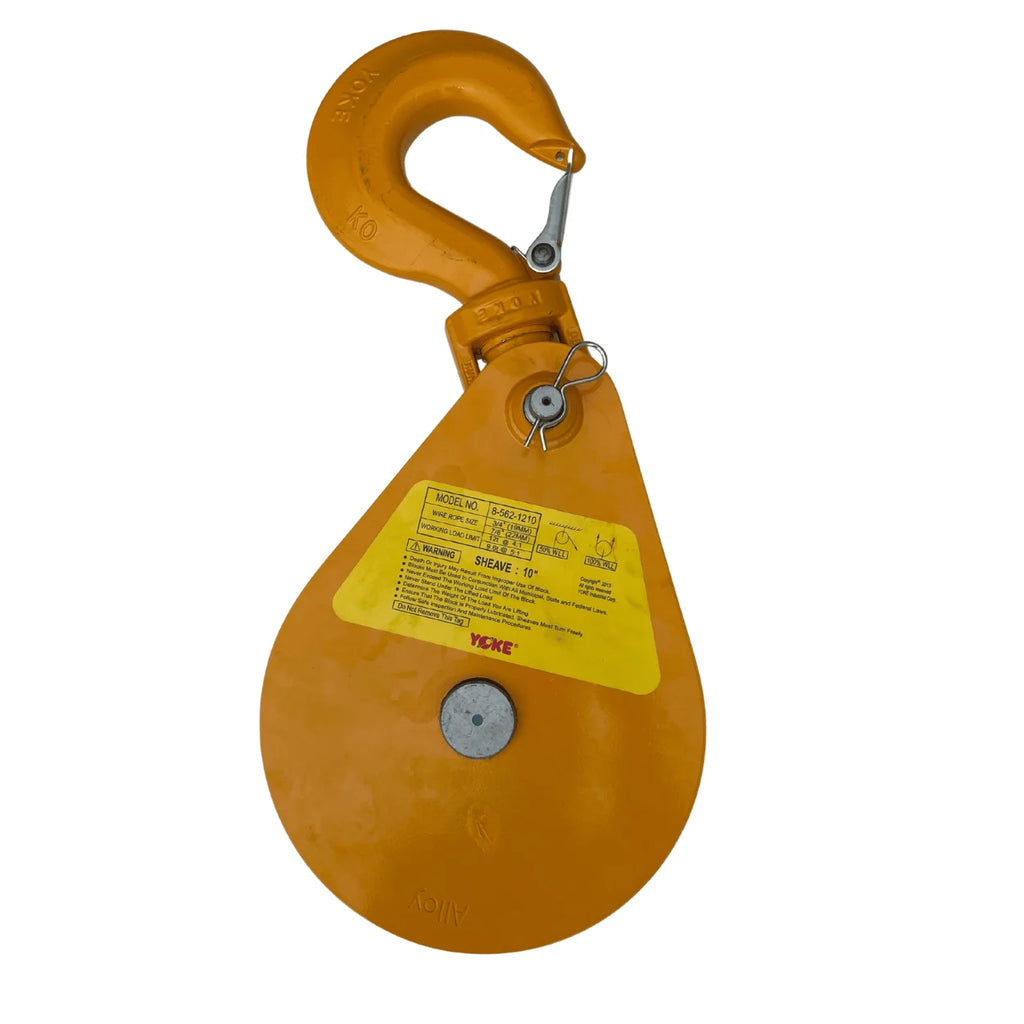 yoke 12 ton 10 inch alloy snatch block with hook for heavy lifting jobs.