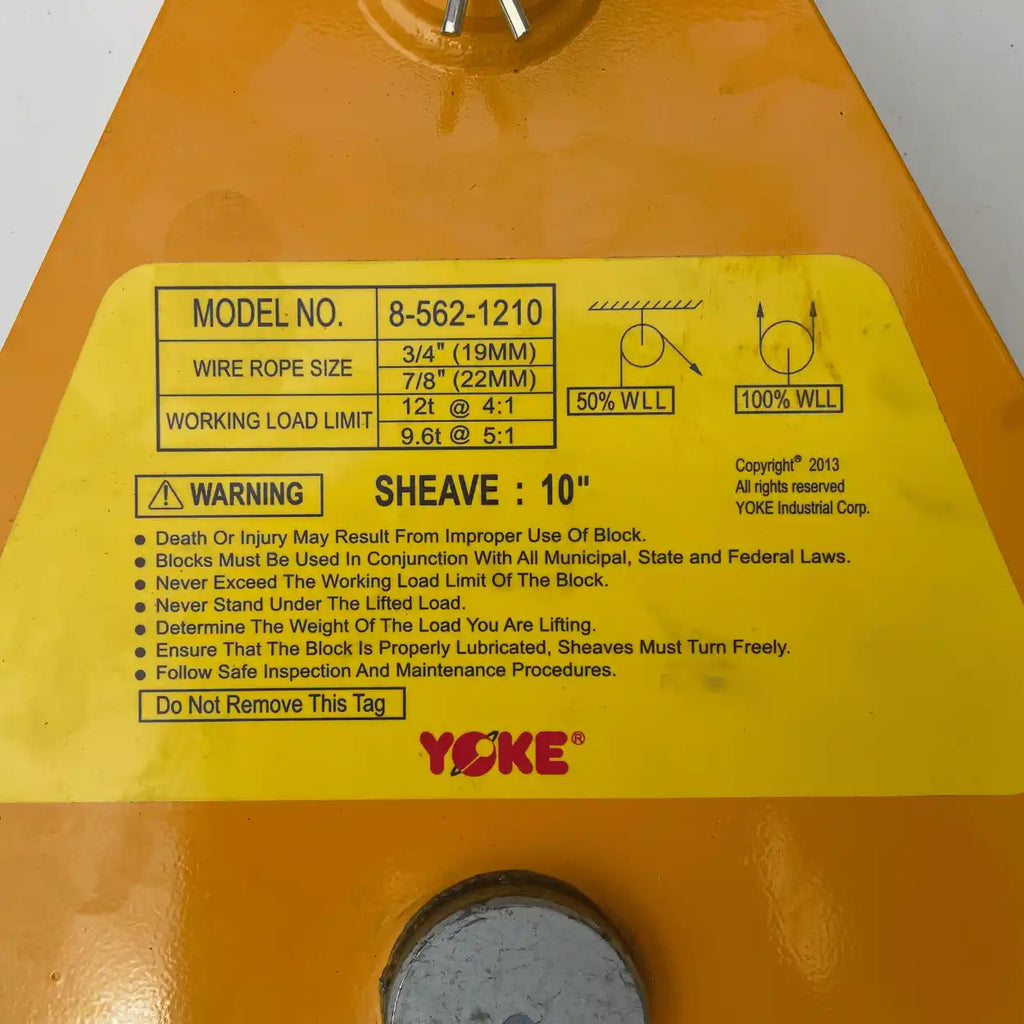 specifications of Yoke 12 ton 10 inch alloy snatch block 